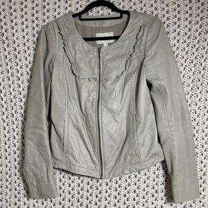 Hinge Leather Jacket Lambskin Tan Solid Collarless Moto Style Small‎